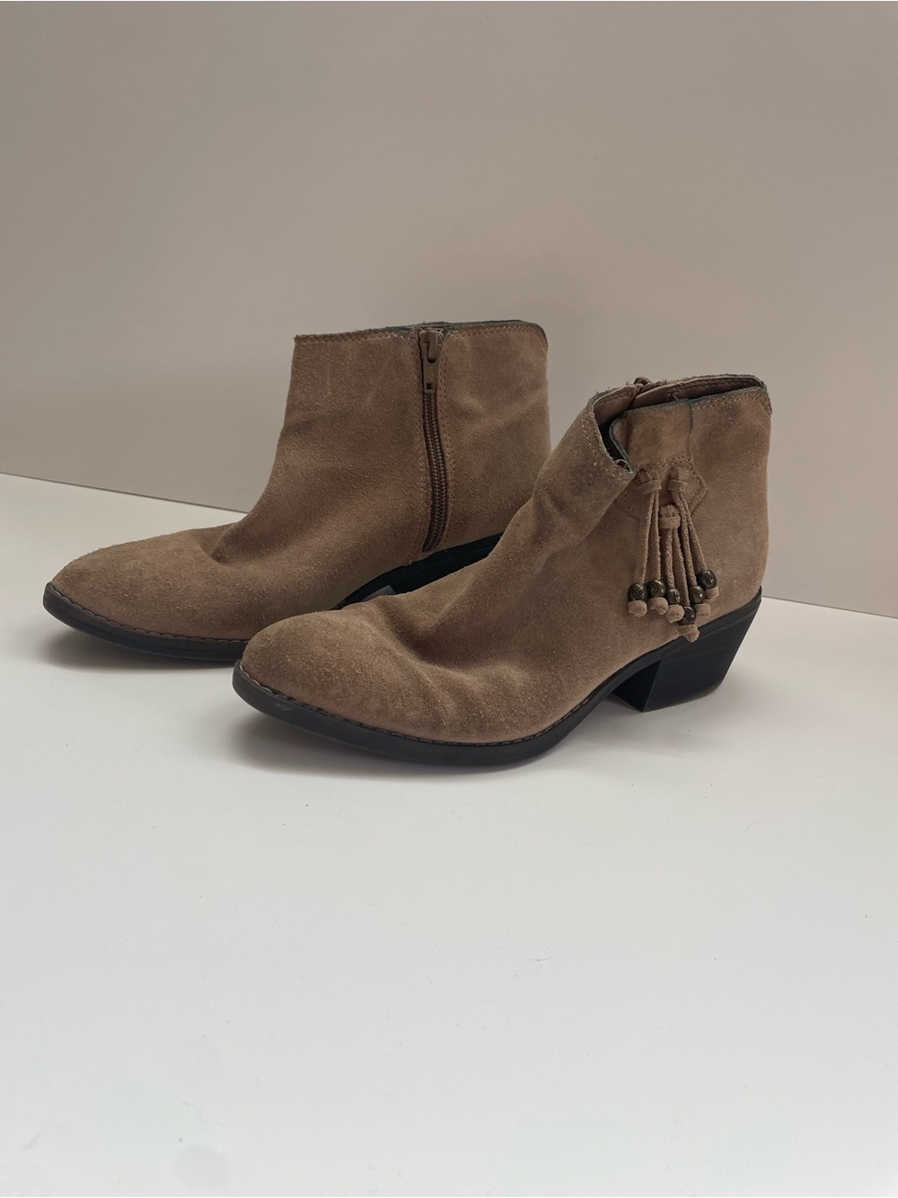 White Mountain Women's Suede Ankle Booties with Tassel Accent - Taupe